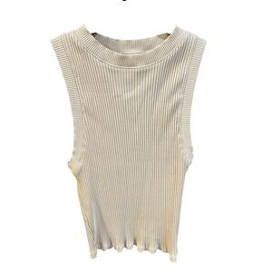 Zara Womens Ribbed Knit Tank Top Beige Sleeveless High Neck Basic Small